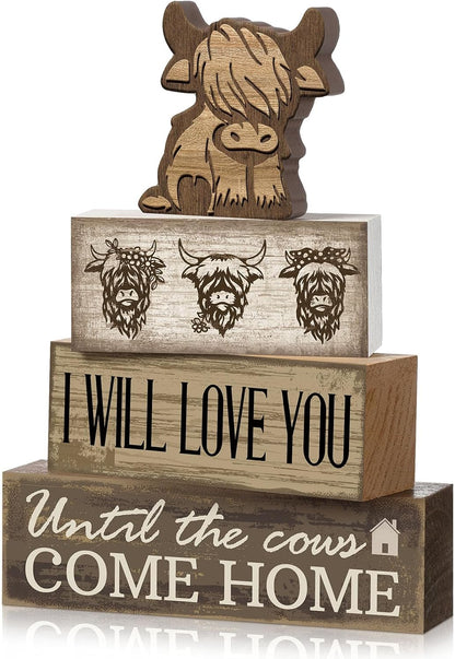 Moucuny 4 Pcs Christmas Table Decorations Indoor, Hot Cocoa Wood Block Sign