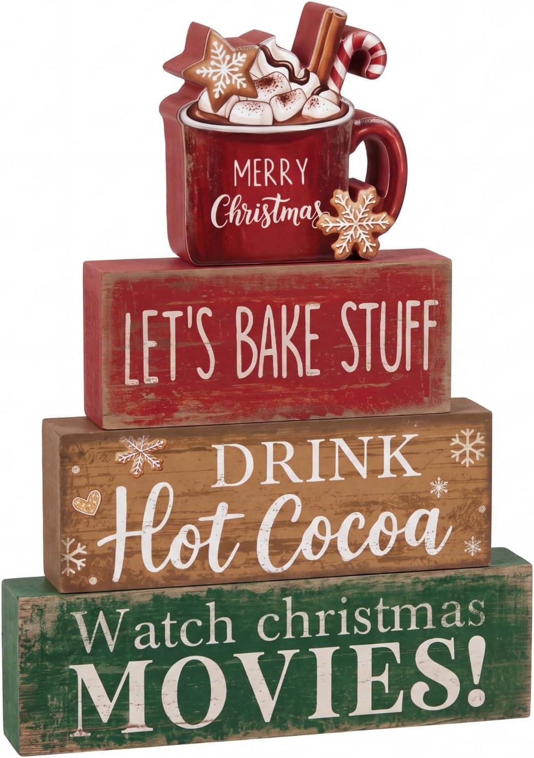 Moucuny 4 Pcs Christmas Table Decorations Indoor, Hot Cocoa Wood Block Sign