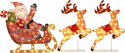 Hykolity 2 Pack 30" + 24" Pop-Up Pre-Lit Outdoor Christmas Ornament Set, Holiday Ball Decoration with 230 Warm White LEDs, 8 Light Modes & 18H Timer, Red & Green