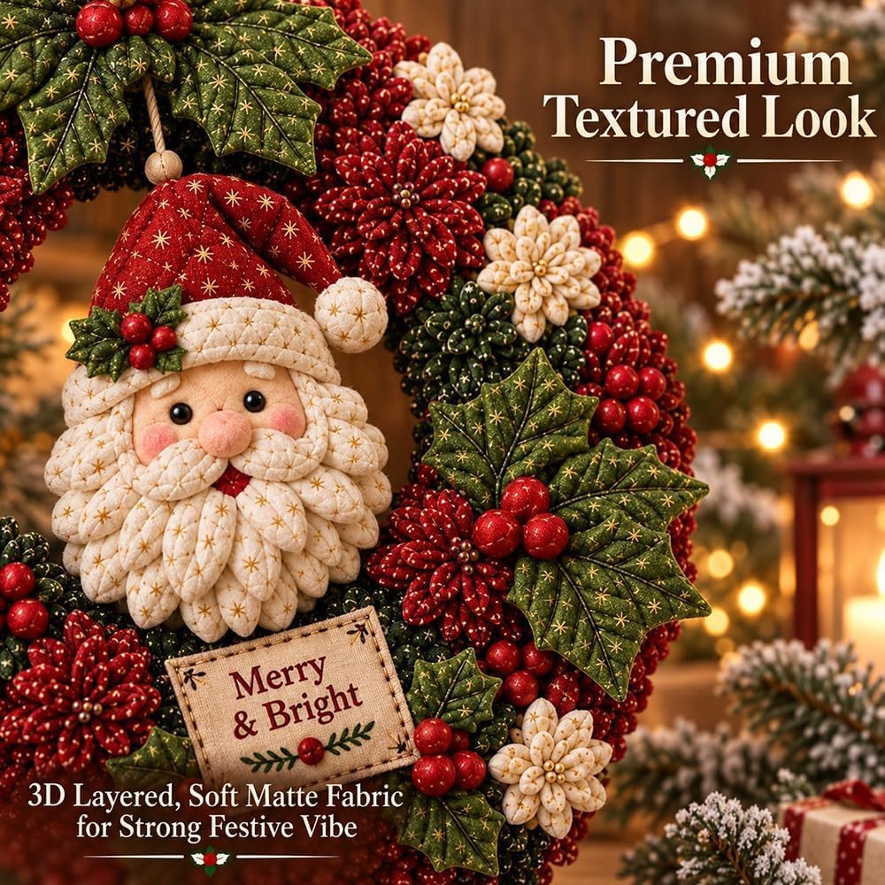 DIY Christmas Fabric Poke Wreath Kit,No-Sew Poke Art.（Christmas Stocking）
