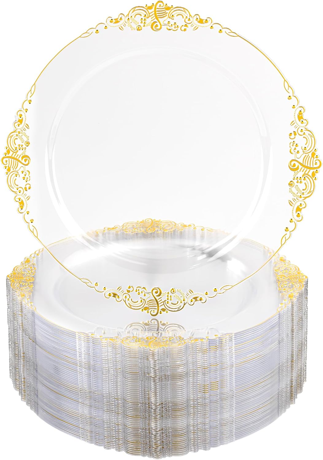 Nervure 100Pcs Clear Red Plastic Plates, Party Plates Set for 50Guests