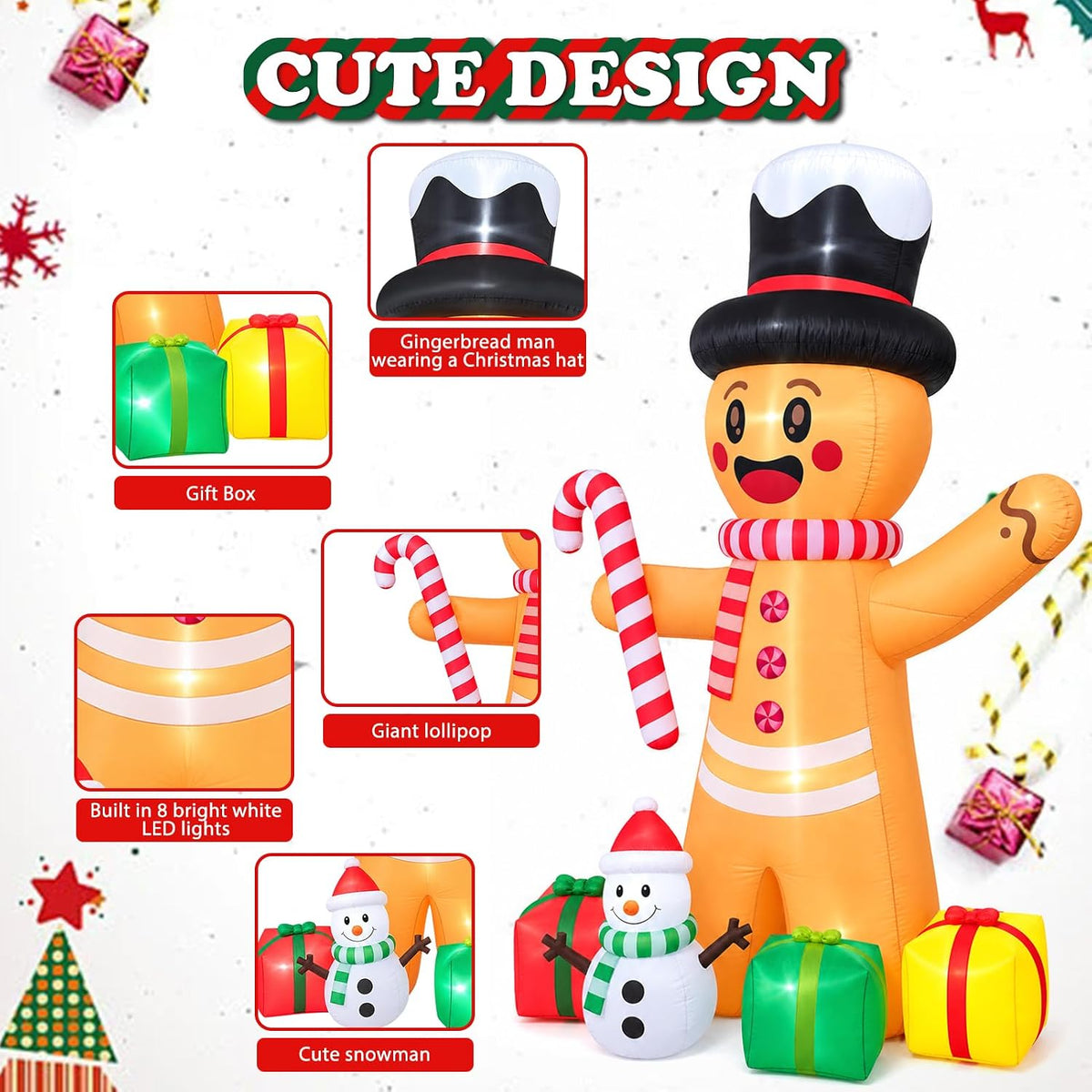 12FT Giant Christmas Inflatables Animated Gingerbread Man with LED Light,Outdoor Blow up Yard Decoration for Holiday Garden Decor