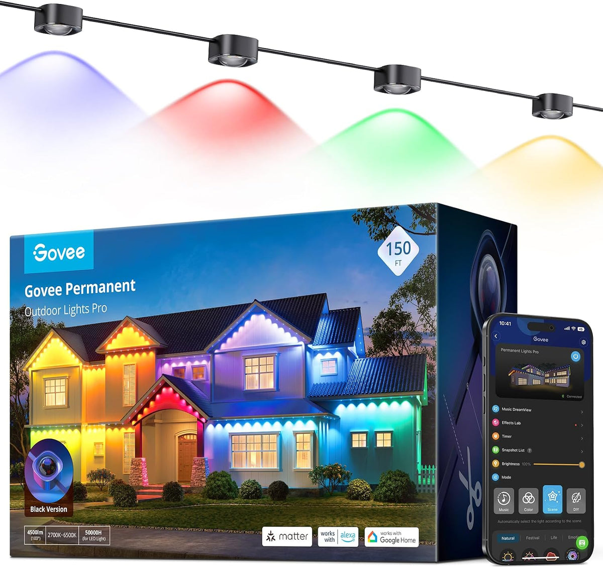 Govee Permanent Outdoor Lights Pro, 200ft with 120 RGBIC LED Lights, White