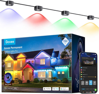 Govee Permanent Outdoor Lights Pro, 200ft with 120 RGBIC LED Lights, Black