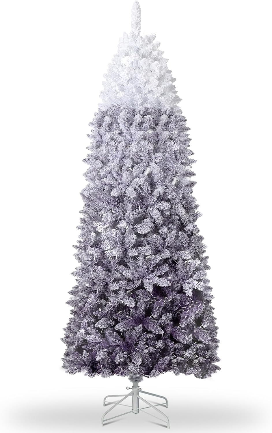 Garvee 6 ft Snow Flocked Pencil Christmas Tree, Slim Artificial Christmas Tree with Sturdy Metal Stand, Skinny Xmas Tree Holiday Decoration for Home, Office, Purple Gradient