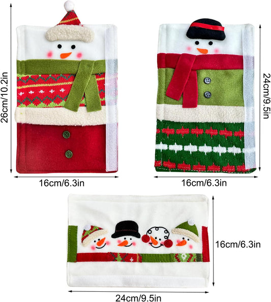 PTFNY 3 Piece Set Christmas Snowman Refrigerator Door Handle Covers Appliance Handle Covers Christmas Decorations Fits Standard Size Kitchen Refrigerator Microwave Oven Or Dishwasher