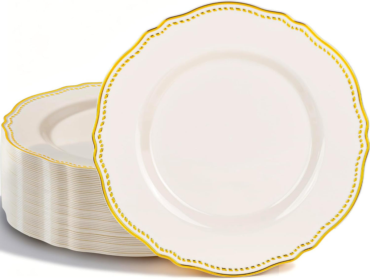 Hioasis 60 Pcs Red Gold Dessert Plates for Christmas