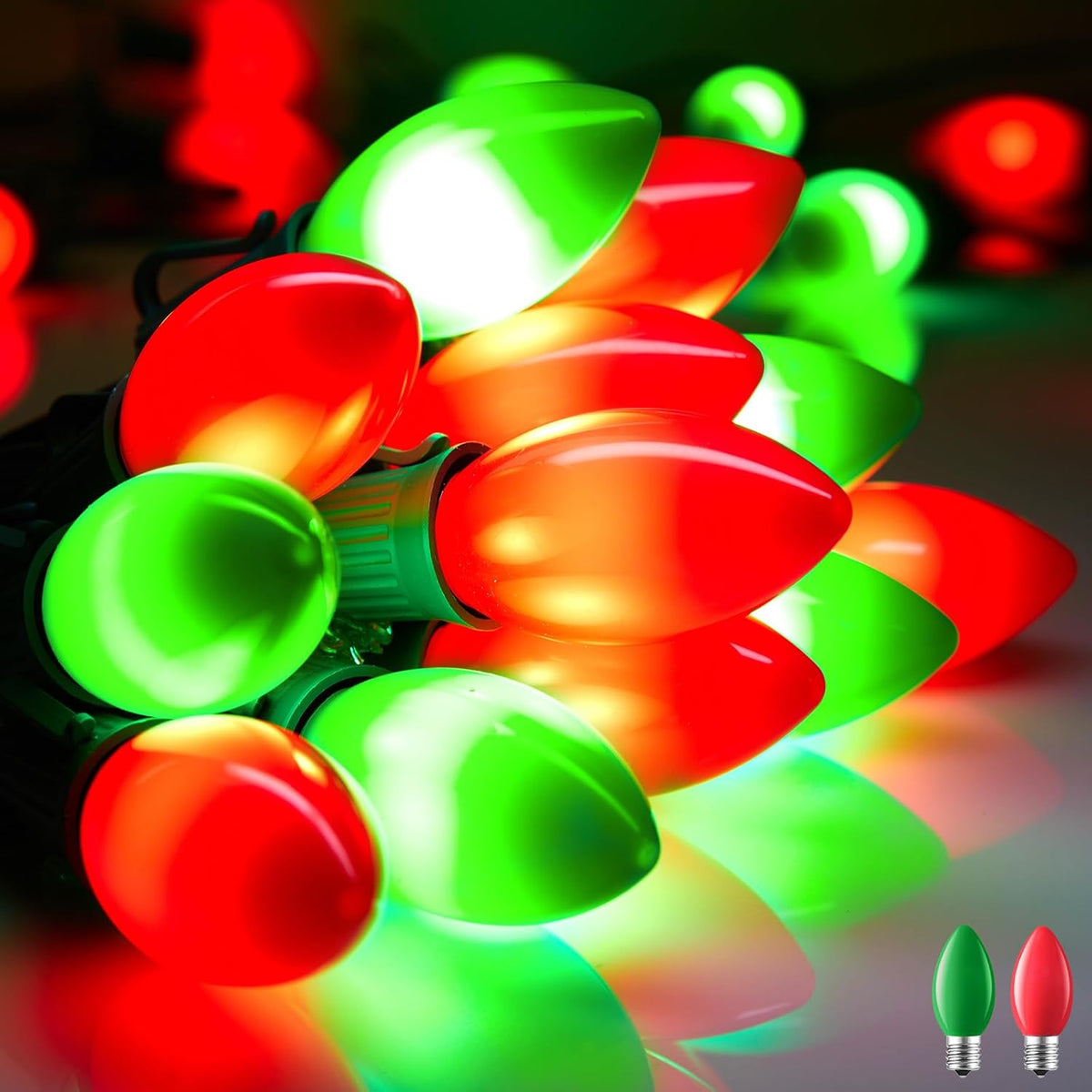 Minetom 50Ft Christmas Lights Outdoor, with 50 LED Matte Bulbs, Multicolor
