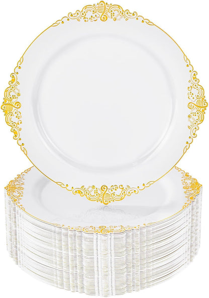 Nervure 100Pcs Clear Red Plastic Plates, Party Plates Set for 50Guests