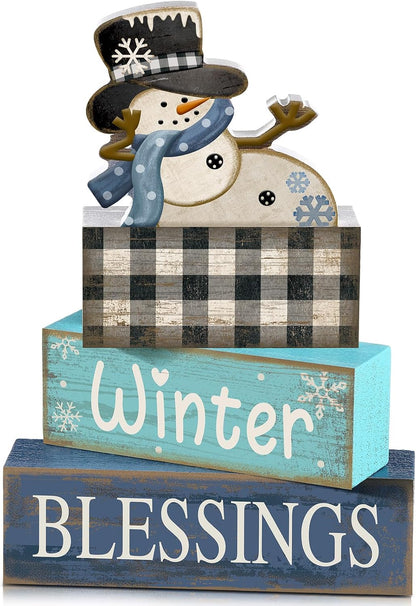 Moucuny 4 Pcs Christmas Table Decorations Indoor, Hot Cocoa Wood Block Sign