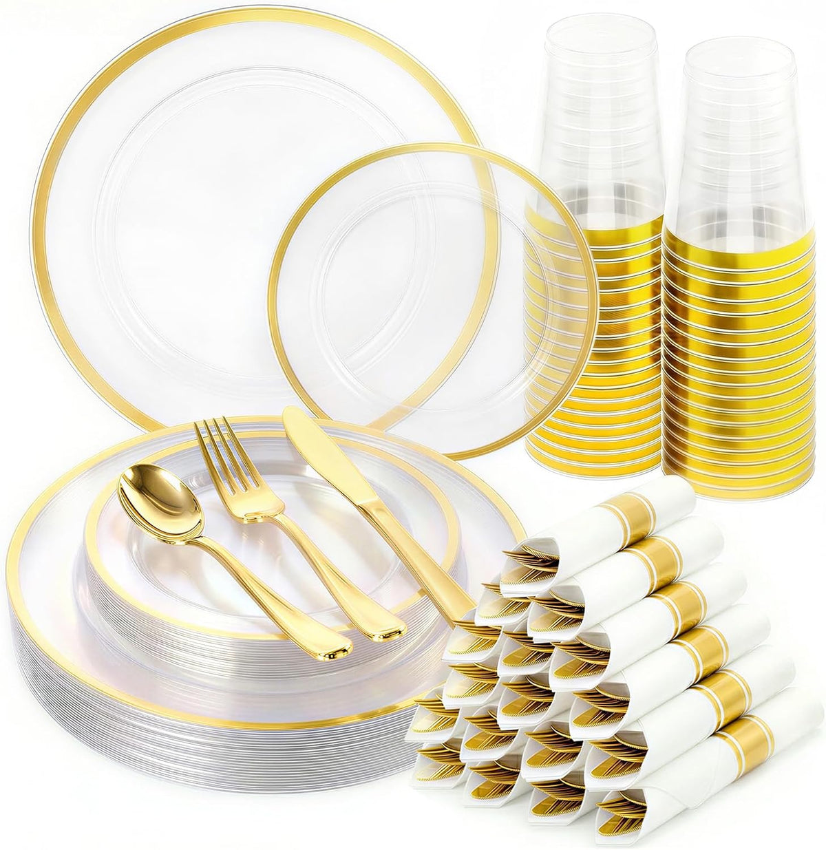 350PCS Clear Red Plastic Plates Dinnerware Sets for 50 Guests