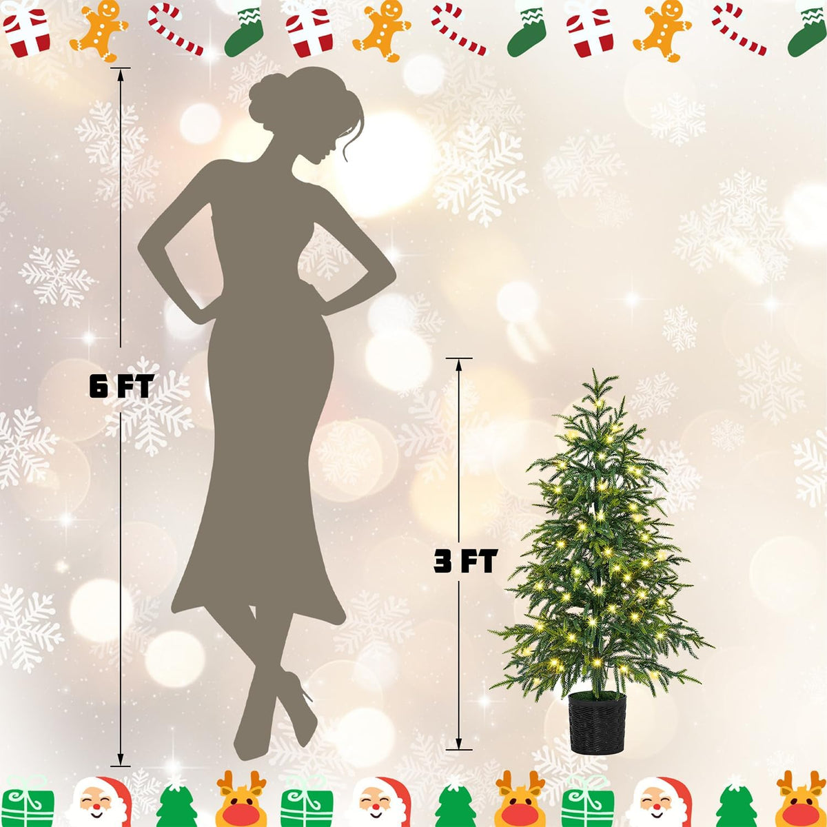 Juegoal 3FT Pre-Lit Artificial Christmas Tree 2 Pack, Norfolk Potted Tree