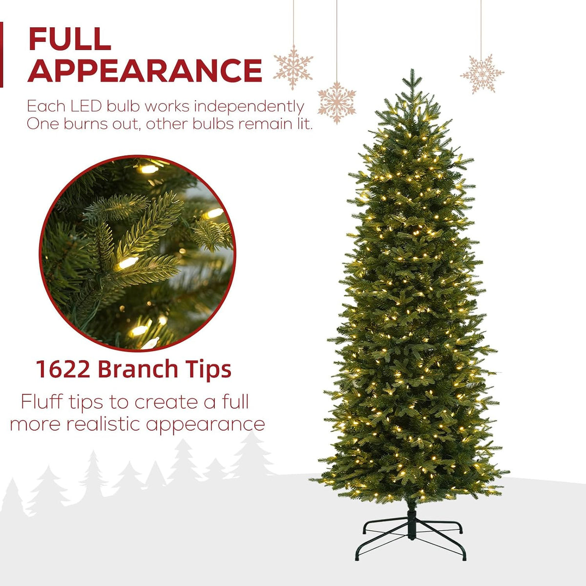 Hykolity 6 ft Prelit Pencil Christmas Tree with 300 Warm White LEDs