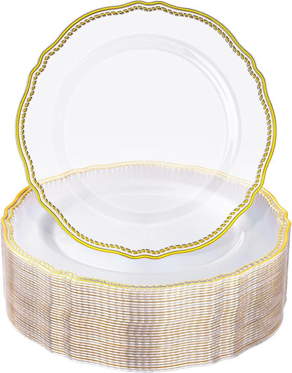 Hioasis 60 Pcs Red Gold Dessert Plates for Christmas