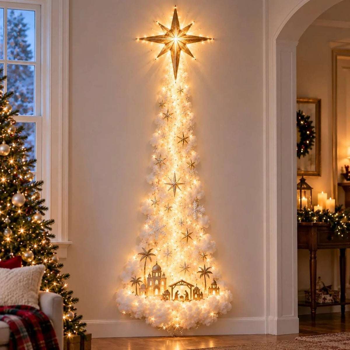 Christmas Magic Trail Wall Light -3D LED Glowing Christmas Scene Wall Decoration, Santa Sleigh Reindeer Hanging Decoration Indoor Holiday Decor for Living Room, Festive Xmas Gift，Train