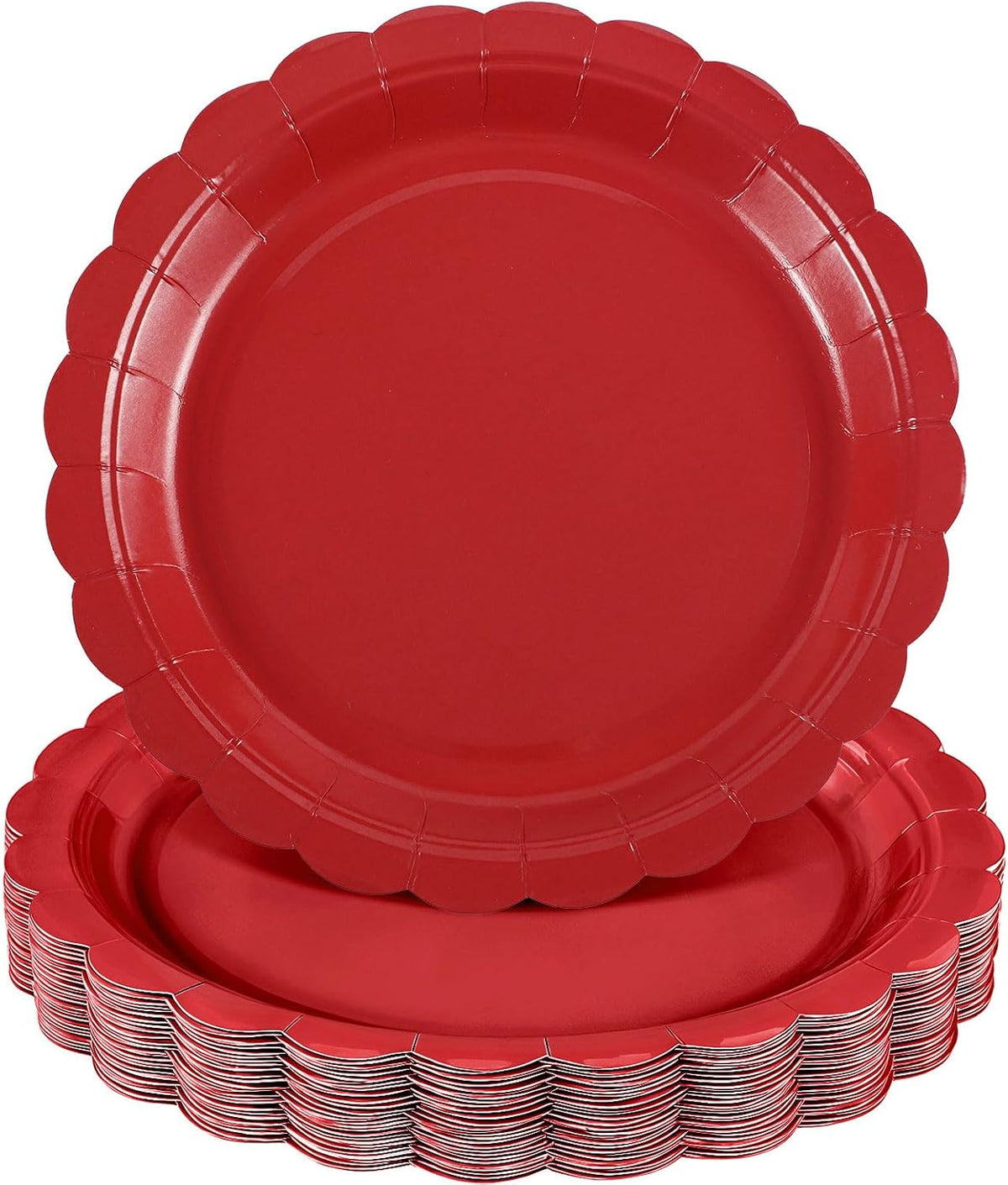 NatNarr 30 Pcs Red Paper Plates 9" Scalloped Red White Party Plates