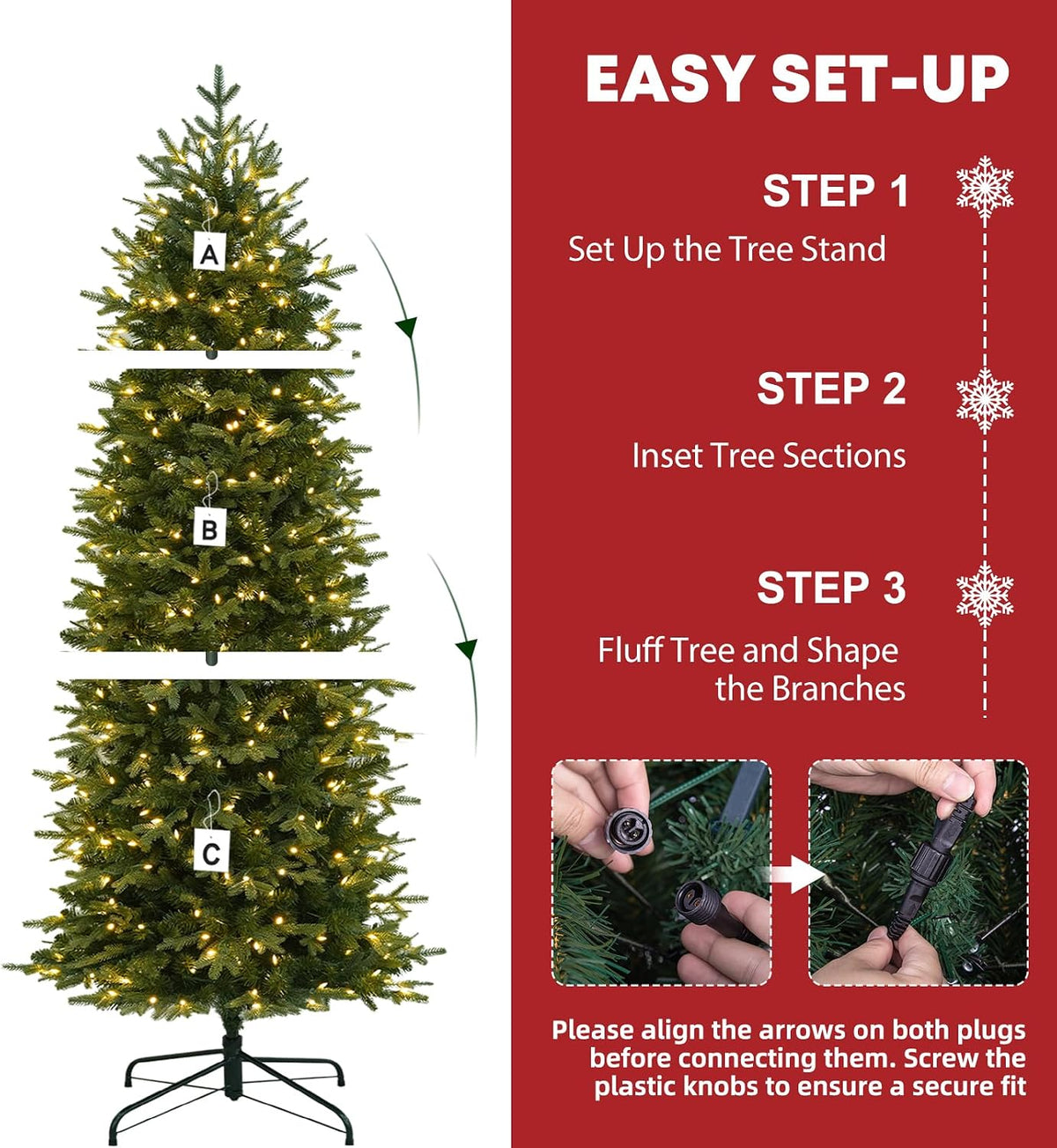 Hykolity 6 ft Prelit Pencil Christmas Tree with 300 Warm White LEDs