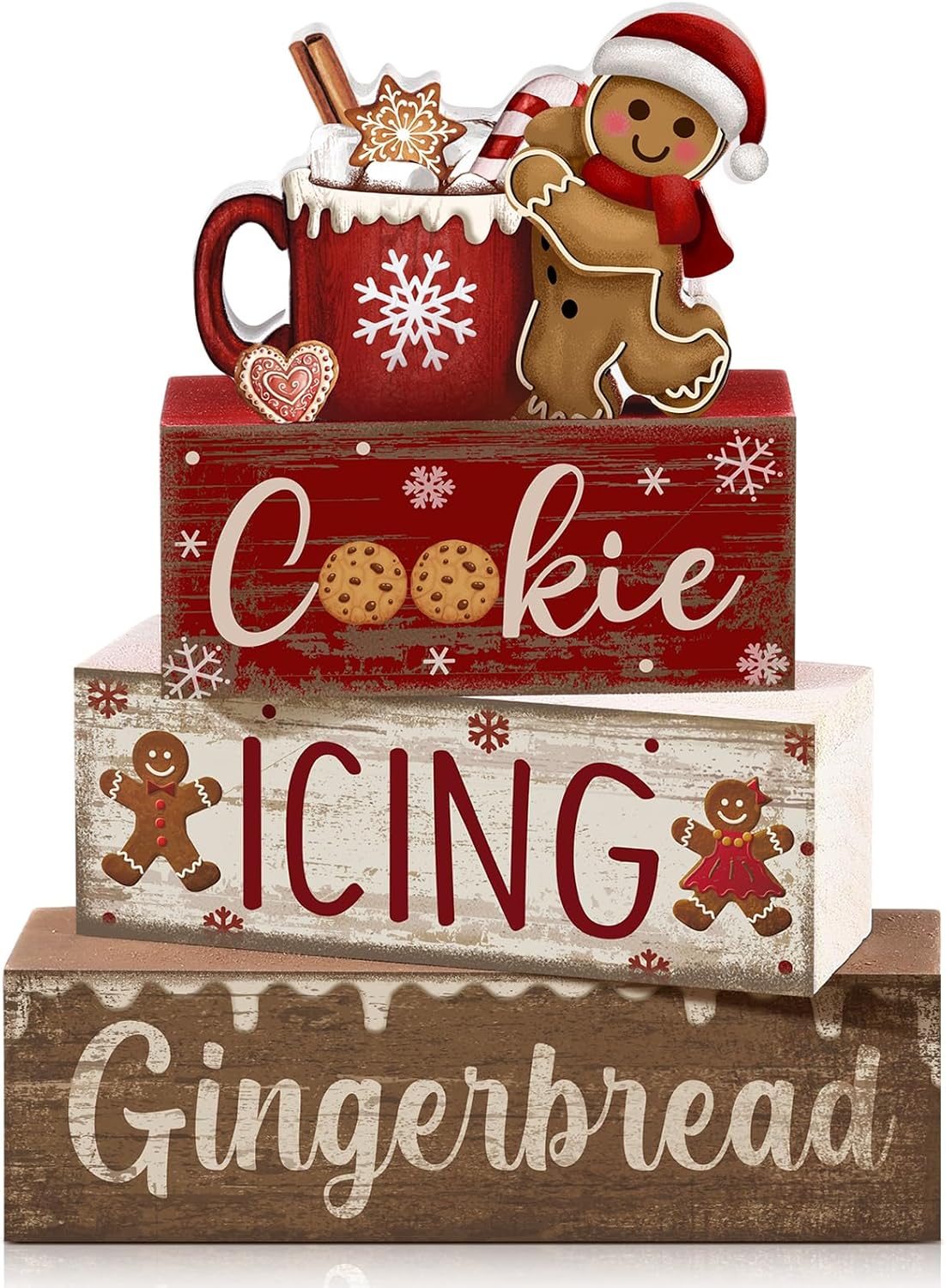 Moucuny 4 Pcs Christmas Table Decorations Indoor, Hot Cocoa Wood Block Sign