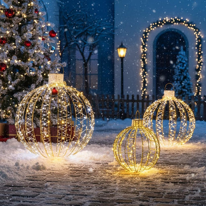 Tangkula 3 Pack Christmas LED Lighted Balls, Metal Twinkling Ornaments