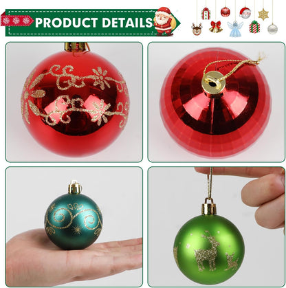 LOKIPA 44ct Christmas Ornaments, Shatterproof Red Green Gold Tree Balls Assorted Hanging Balls for Holidays Party Wedding Decoration (2.36Inch)