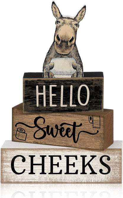 Moucuny 4 Pcs Christmas Table Decorations Indoor, Hot Cocoa Wood Block Sign