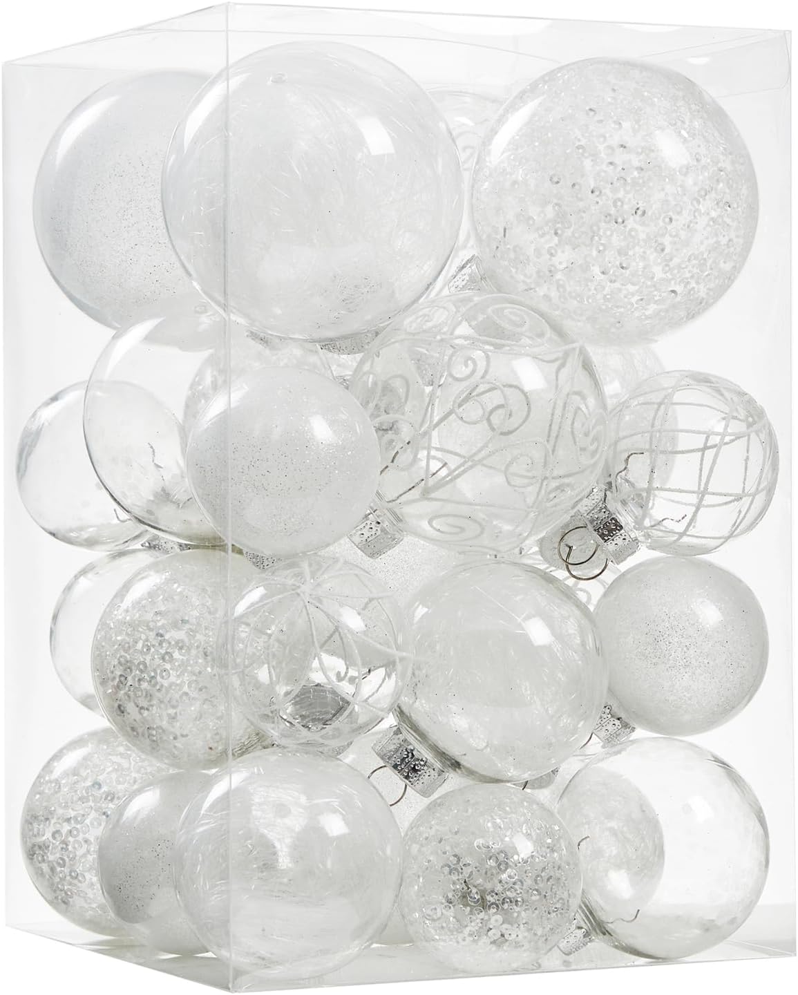 Wironlst Christmas Ball Ornaments Shatterproof Clear Large Plastic Hanging Ball Decorative Baubles Set with Stuffed Delicate Decorations (Multi-Size, Red)