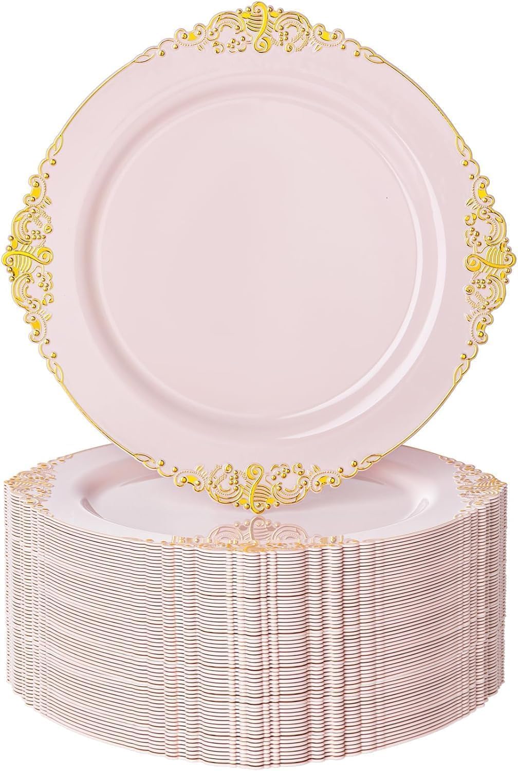 Nervure 100Pcs Clear Red Plastic Plates, Party Plates Set for 50Guests