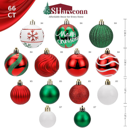 SHareconn 66Pcs Christmas Tree Decorations, Christmas Tree Ornaments Set