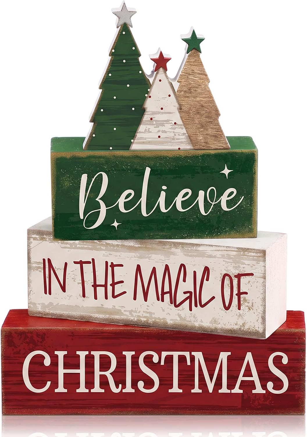 Moucuny 4 Pcs Christmas Table Decorations Indoor, Hot Cocoa Wood Block Sign
