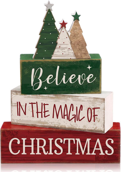 Moucuny 4 Pcs Christmas Table Decorations Indoor, Hot Cocoa Wood Block Sign