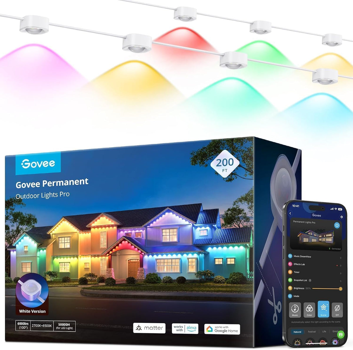 Govee Permanent Outdoor Lights Pro, 200ft with 120 RGBIC LED Lights, Black