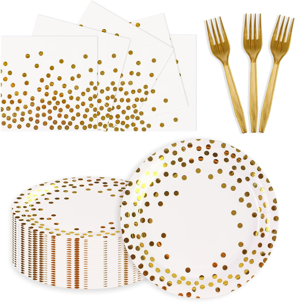 Paper Plates and Napkins Set, Red and Gold Dot, 75PCS, Serves 25
