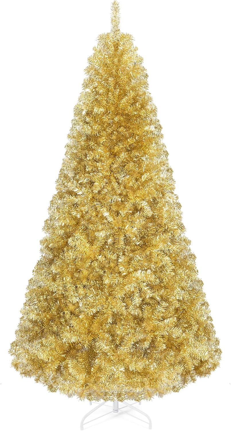 HAPPYGRILL 6FT Artificial Christmas Tree, Unlit Xmas Pine Tree, Metal Stand