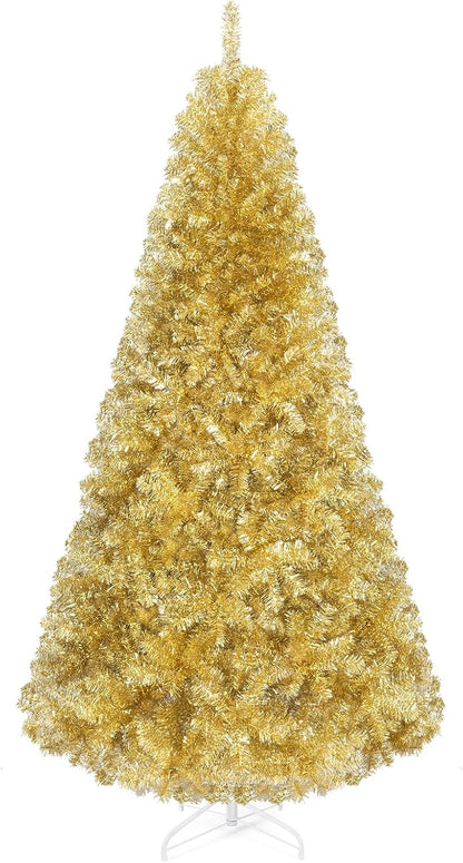 HAPPYGRILL 6FT Artificial Christmas Tree, Unlit Xmas Pine Tree, Metal Stand