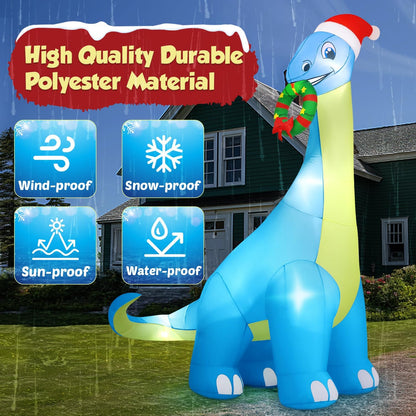 13FT Giant Christmas Inflatables Decoration Dinosaur Built-in Bright LED Lights & Extra Strong Blower Blow Up Yard Decoration Blowups with Large Huge Xmas Wreath Hat for Holiday Party Xmas New Year