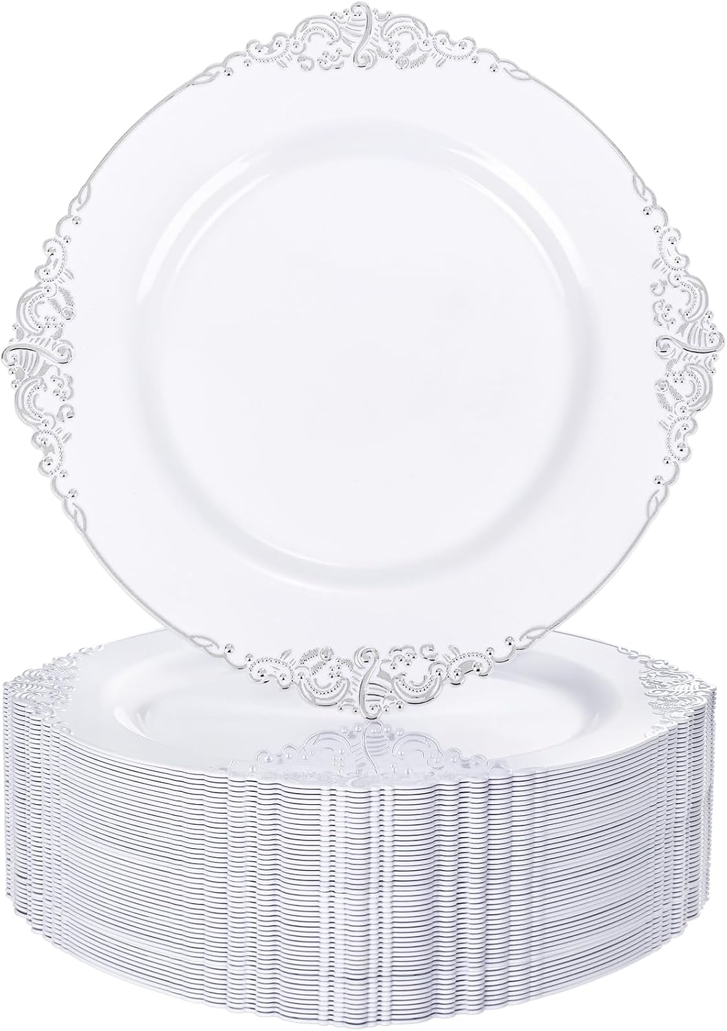 Nervure 100Pcs Clear Red Plastic Plates, Party Plates Set for 50Guests