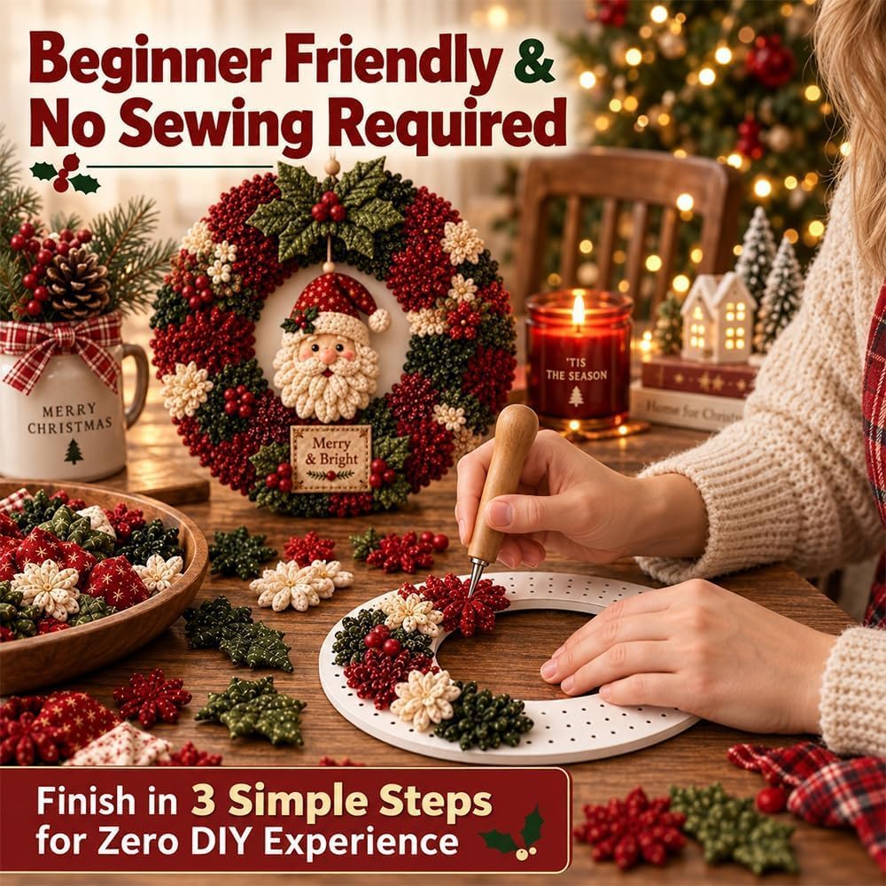 DIY Christmas Fabric Poke Wreath Kit,No-Sew Poke Art.（Christmas Stocking）