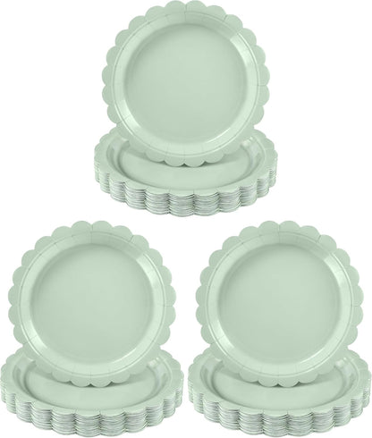 NatNarr 30 Pcs Red Paper Plates 9" Scalloped Red White Party Plates