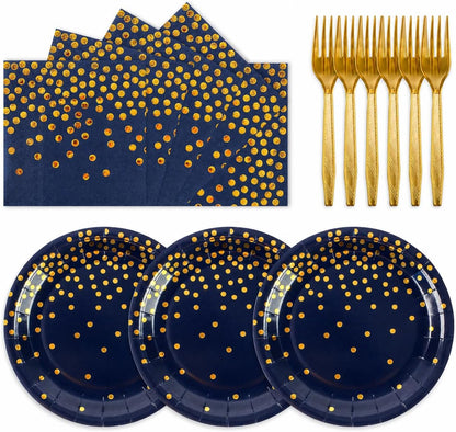 Paper Plates and Napkins Set, Red and Gold Dot, 75PCS, Serves 25