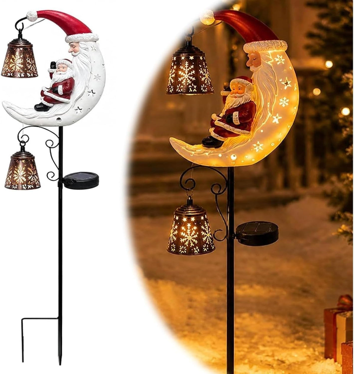 Solar Christmas Moon Snowman Garden Stake Light, Powered Lamp Post,Auto Dusk-to-Dawn Warm LED Snowflake Lantern,Outdoor Christmas Decoration for Lawn Walkway Patio Yard Festive Decor（Christmas Tree）