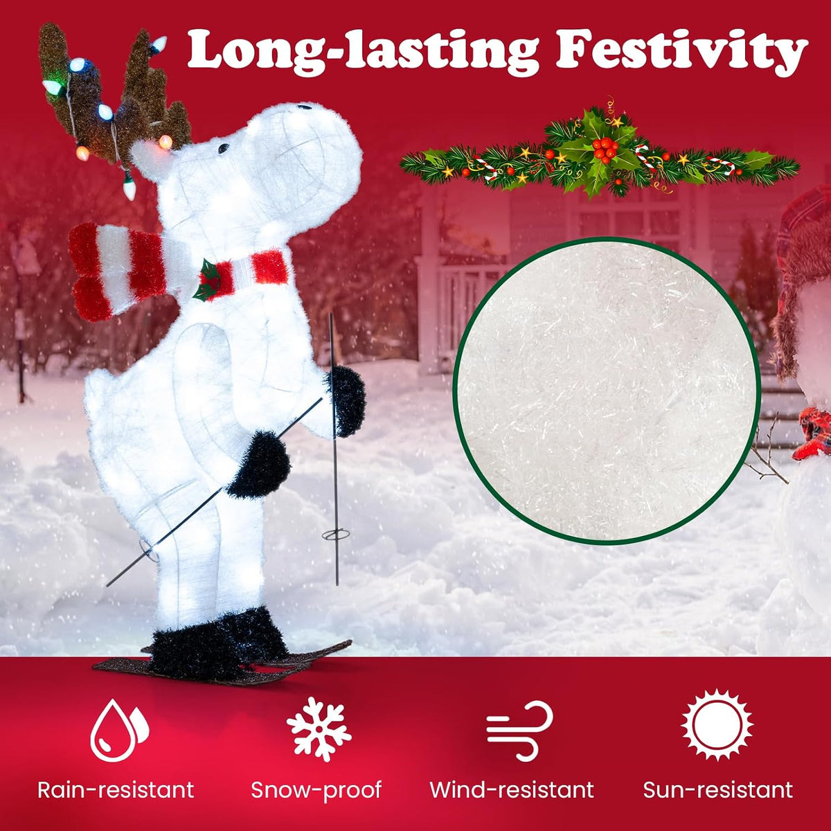 Tangkula 44” Christmas Lighted Animated Skiing Reindeer Decorations