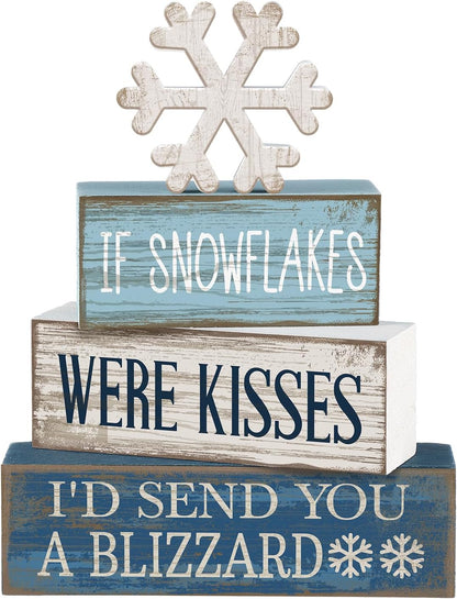 Moucuny 4 Pcs Christmas Table Decorations Indoor, Hot Cocoa Wood Block Sign