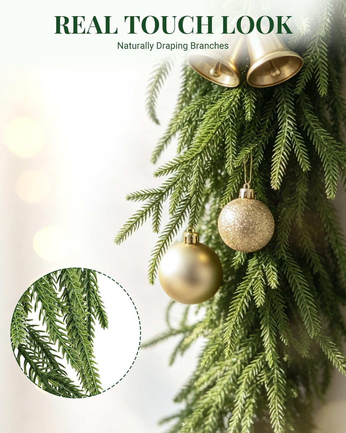 2 Pack 6 FT Norfolk Pine Garlands, Real Touch Christmas Decor