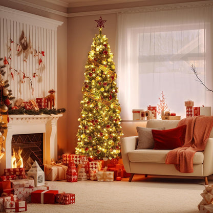 Garvee 6 ft Christmas Tree, Artificial Prelit Pencil Tree, Easy Assemble, Xmas Decor for Home Party Office Mall Holiday,Green