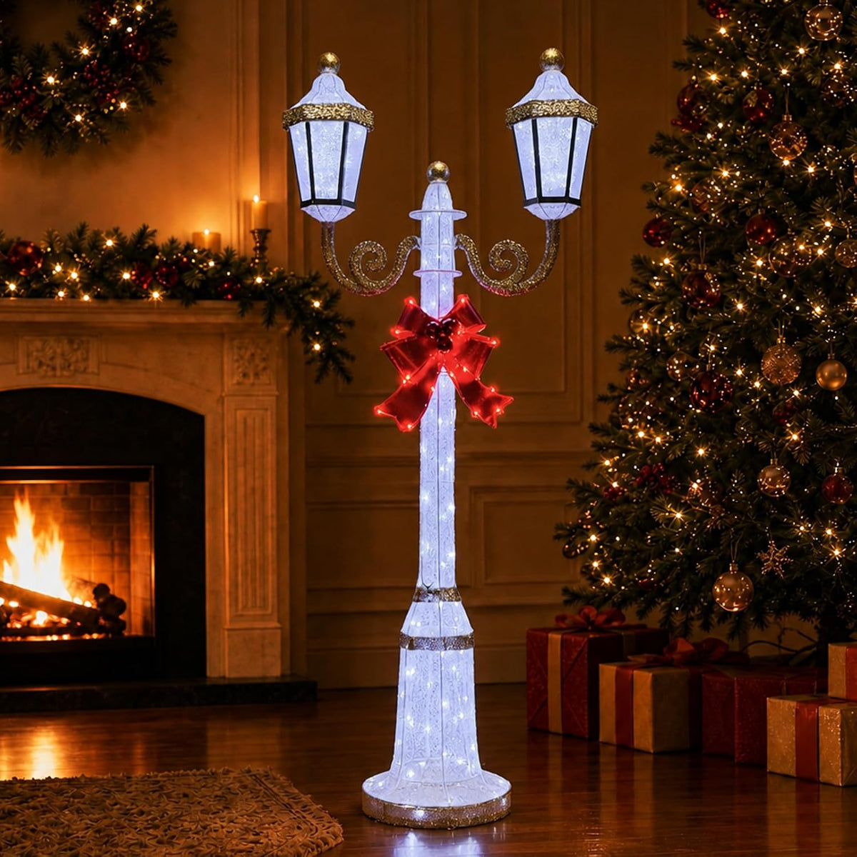 DrVIBES 5FT Lighted Outdoor Christmas Double-Head Lamp Post Decorations