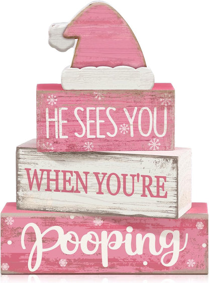 Moucuny 4 Pcs Christmas Table Decorations Indoor, Hot Cocoa Wood Block Sign