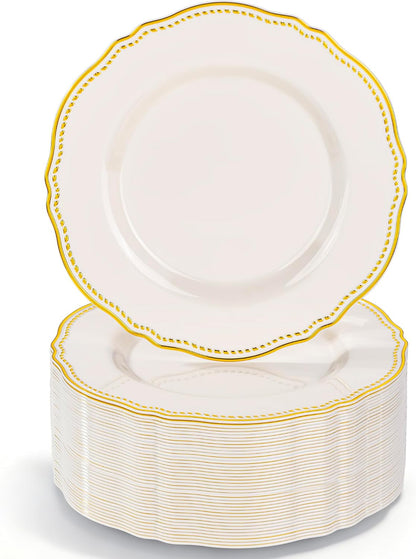 Hioasis 60 Pcs Red Gold Dessert Plates for Christmas