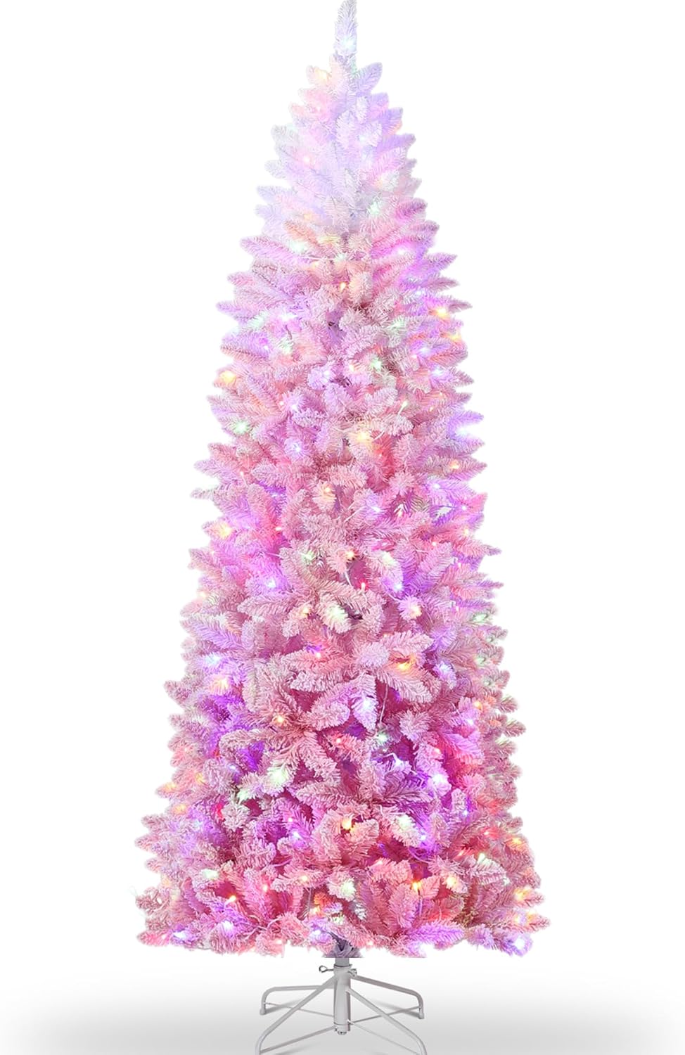 Garvee 6 ft Snow Flocked Pencil Christmas Tree, Slim Artificial Christmas Tree with Sturdy Metal Stand, Skinny Xmas Tree Holiday Decoration for Home, Office, Purple Gradient
