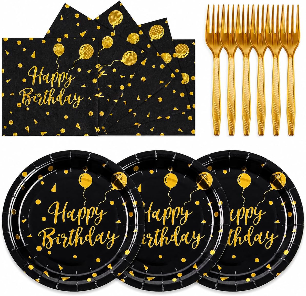 Paper Plates and Napkins Set, Red and Gold Dot, 75PCS, Serves 25