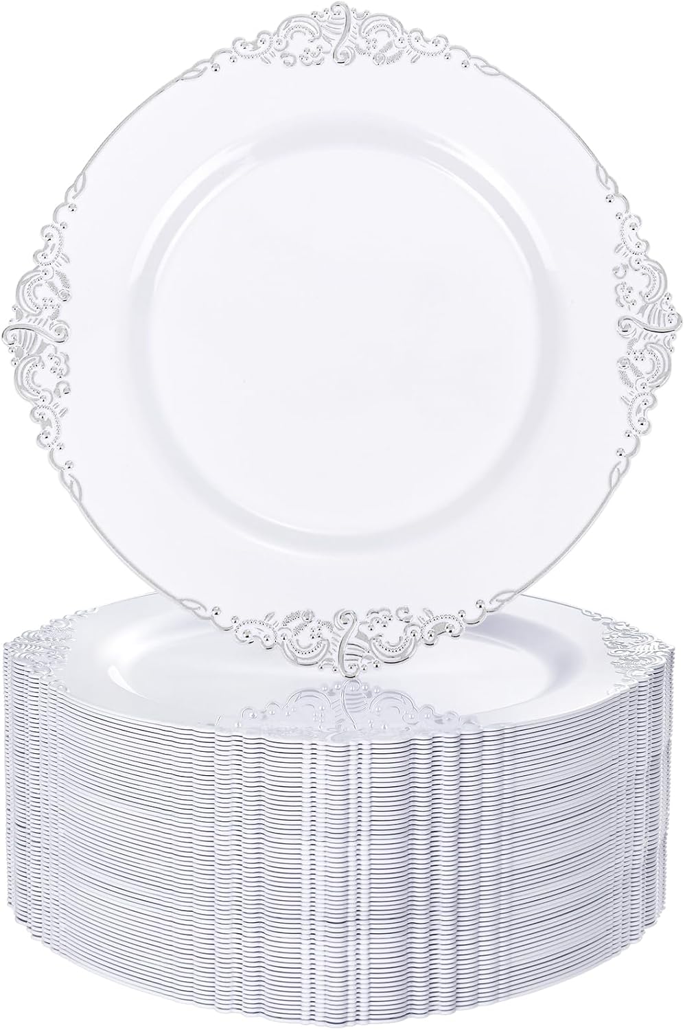 Nervure 100Pcs Clear Red Plastic Plates, Party Plates Set for 50Guests